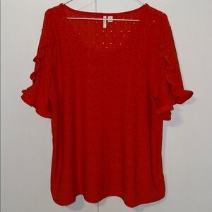 Cato Eyelet Ruffle Sleeve Blouse Top C. Est 1946 Women’s XL Orange
